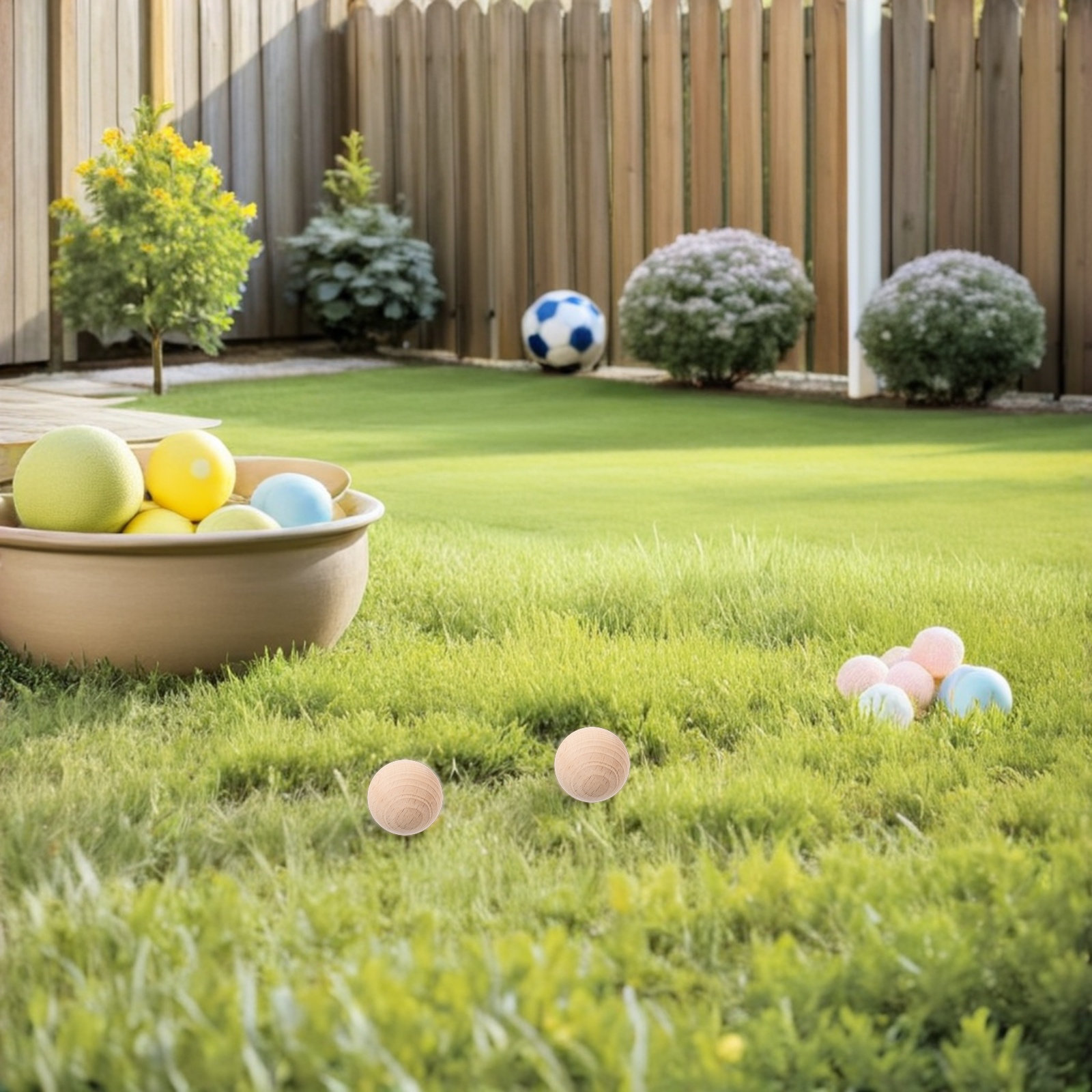 Croquet Set Lawn - 4 Buah Bola Kroket Kayu Alami