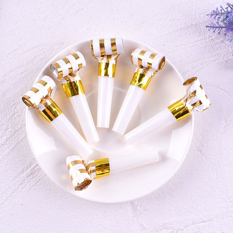 Party Games Graduation - 6/12/24PCS Peluit Foil Motif Garis Emas