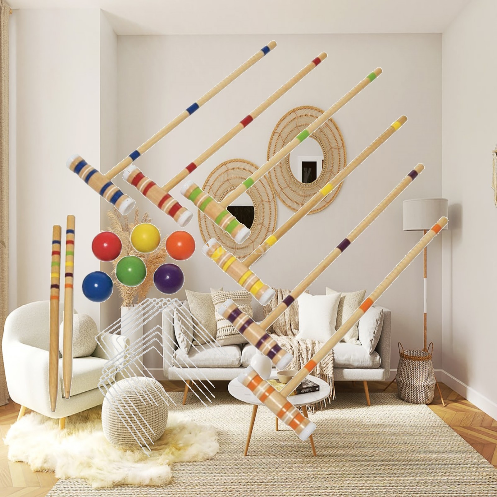 Croquet Set Lawn - Set Permainan Kroket untuk Enam Pemain,